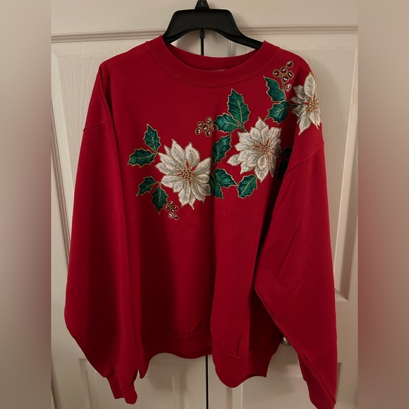 NWOT Gopher Sport Red Christmas Flowers Ugly Sweatshirt Size XL Made in the USA - Picture 1 of 6